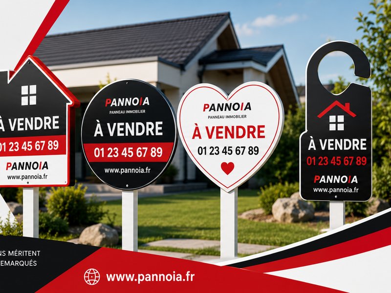 Panneaux immobiliers personnalisés découpés en forme de maison, de rond et de cœur
